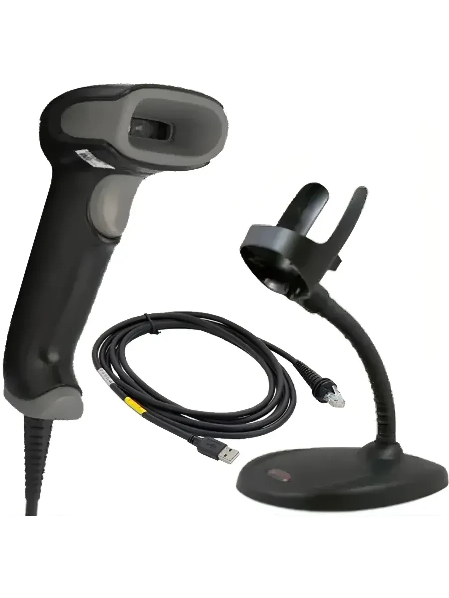 EMEA USB kit: Omni-directional, 1D, PDF, 2D, black scanner (1470g2D-2), flexible presentation stand (STND-15F03-009-6), USB Type A 1.5m straight cable (CBL-500-150-S00) — 2