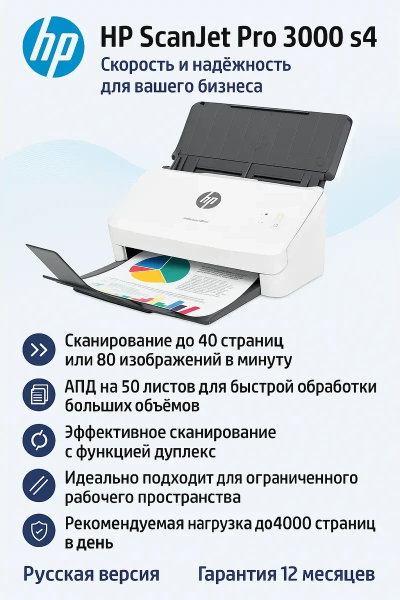 Сканер HP ScanJet Pro 3000 s4, A4, 4000 страниц/день