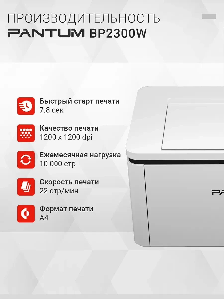 Принтер лазерный PANTUM BP2300W, 22 стр/мин, Wi-Fi — 4
