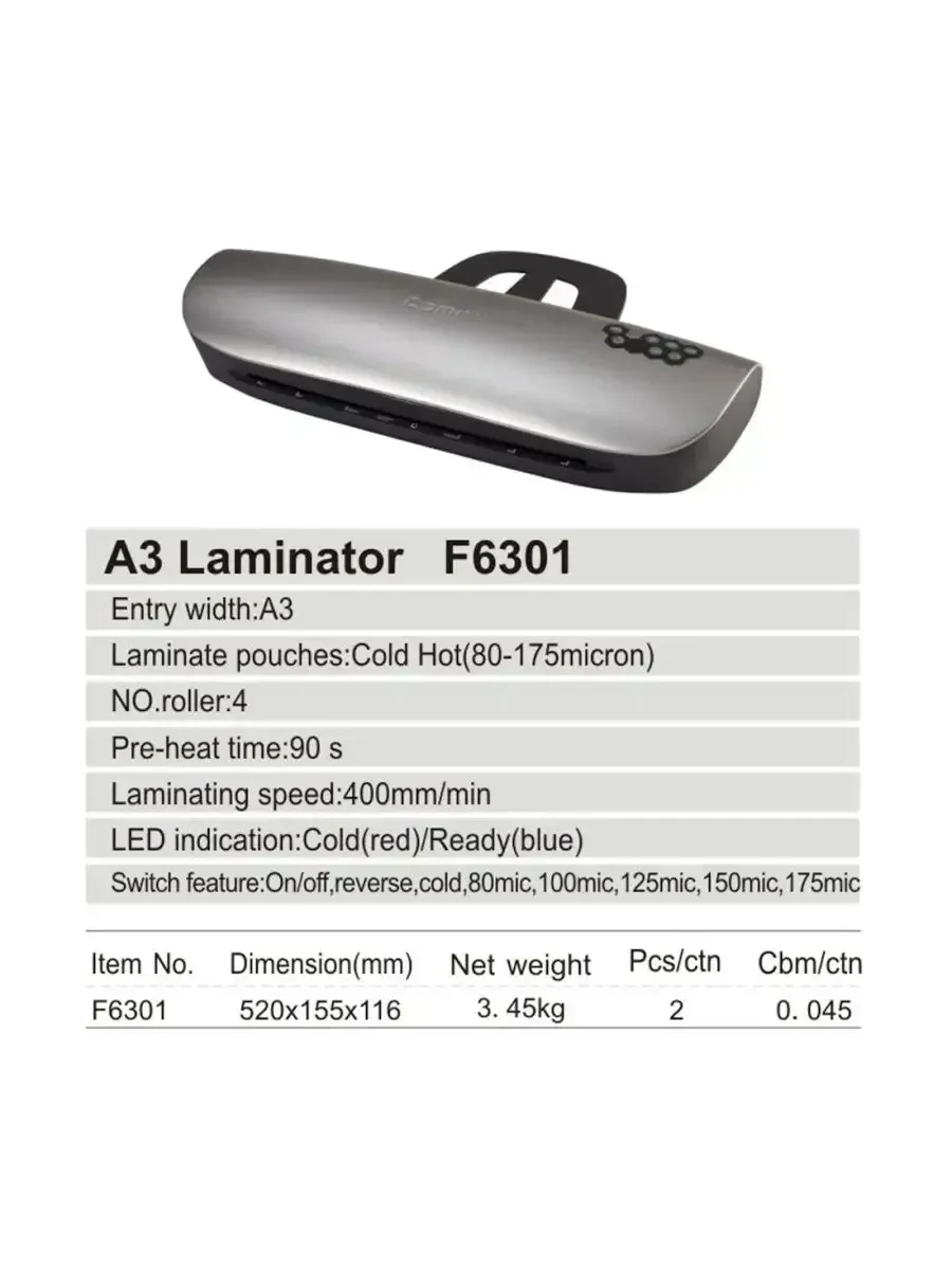 Laminatorgich COMIX F6301, A3, 4 vali, 40 sm/min