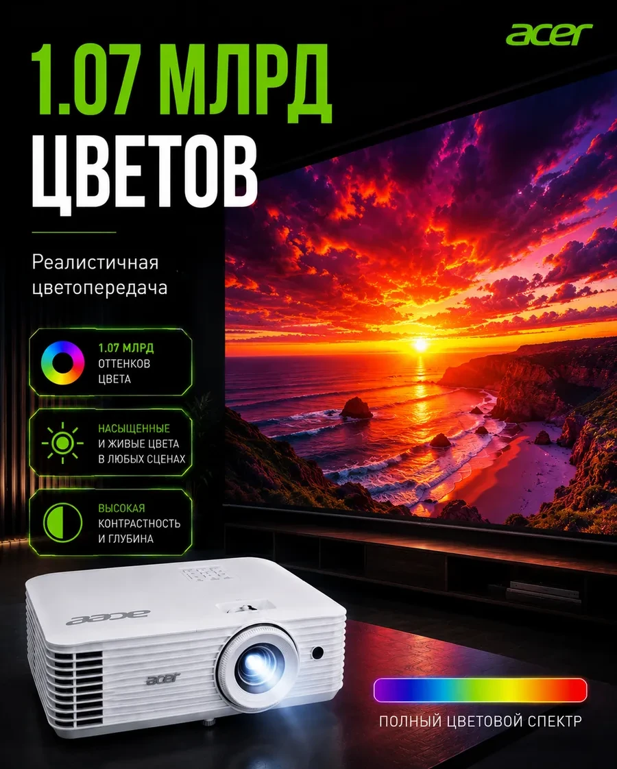 Проектор Acer X1528Ki,DLP, 4500lm, 3D,Full HD(1920x1080),WSXGA+,UXGA,1-7.7,Wi-Fi,2.8 kg — 2