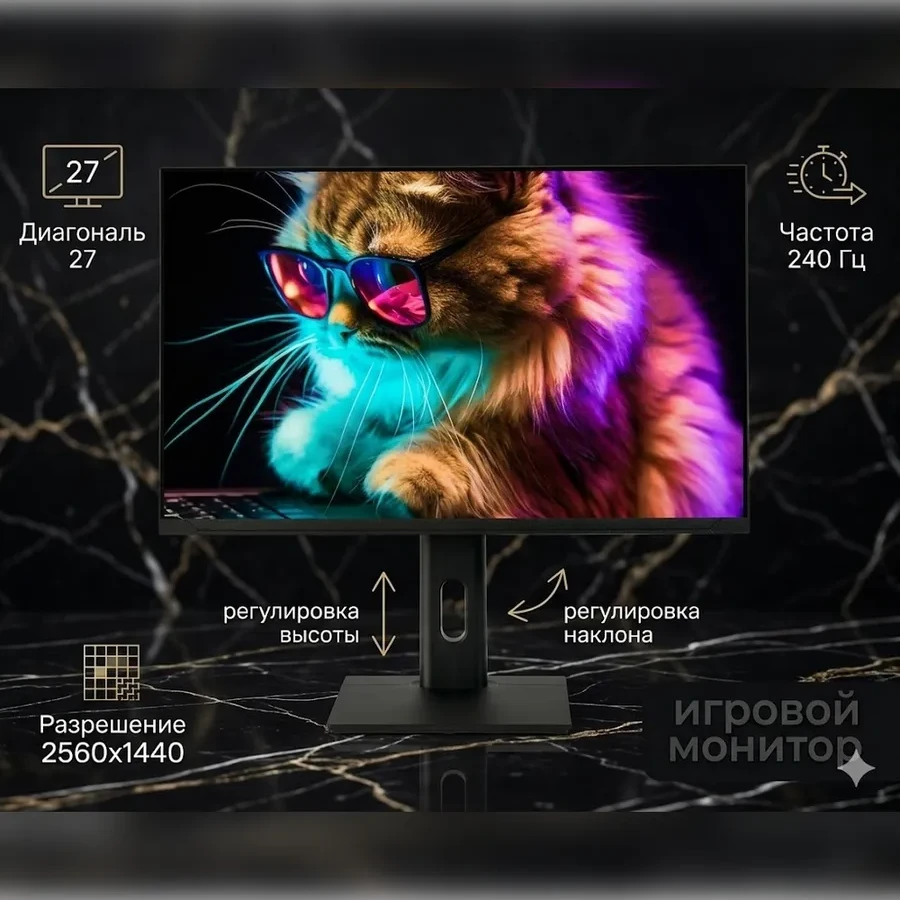 Монитор 27" NPC MZ2707-V, QHD, IPS, 240Hz, 1ms, 250 cd/m2, 1000:1, 2DPx2HDMI, Audio out, Black
