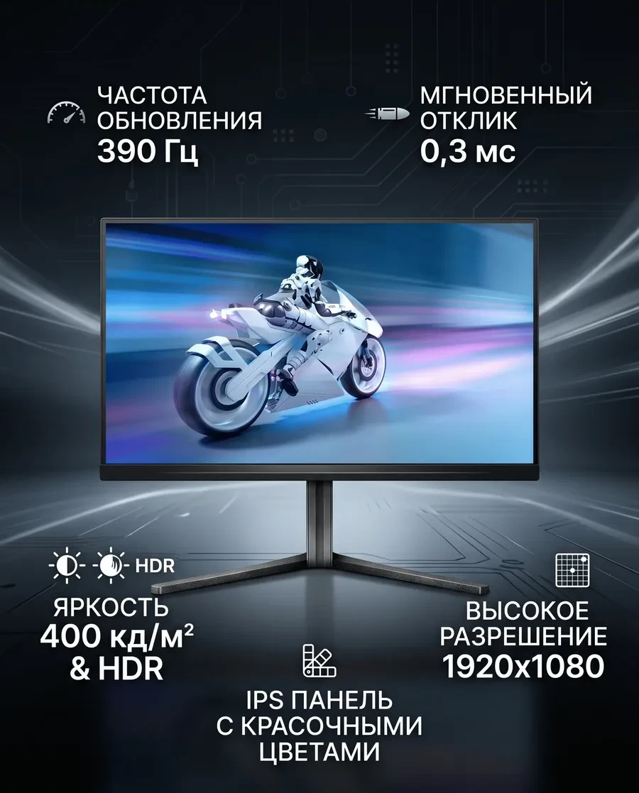 Монитор 24,5" PHILIPS 25M2N5200U/01/00 IPS 1920x1080 390Hz 0,3мс 400кд/м 1000:1 2xHDMI 1xDP Черный