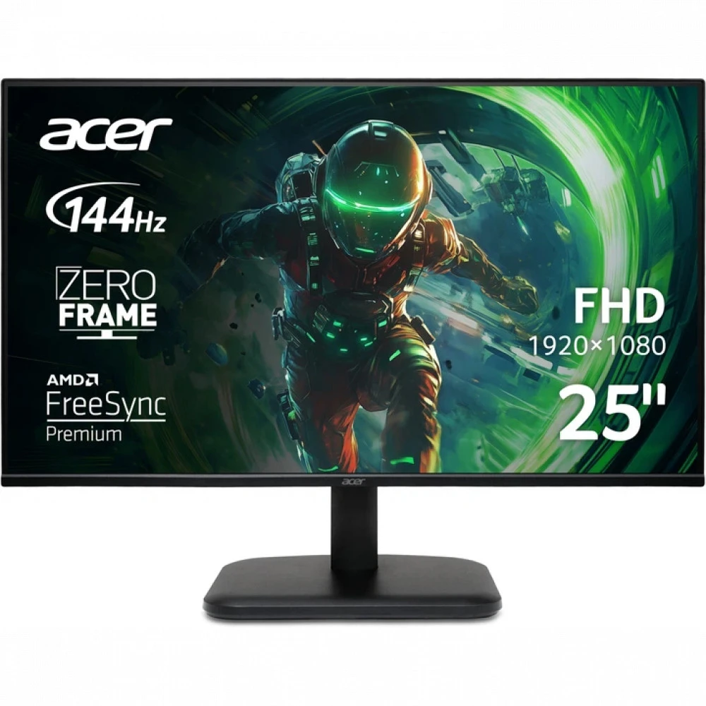 Монитор Acer EK251QP6bi (EK1 Series) 24.5" (62 см) / 1920×1080 Full HD / IPS / ZeroFrame / 144Hz / 4 мс (GTG), 1 мс (VRB) / 250 кд/м² / 1× VGA + 1× HDMI 1.4 / FreeSync / 99% sRGB / Черный корпус / в комплекте кабели: HDMI + питание