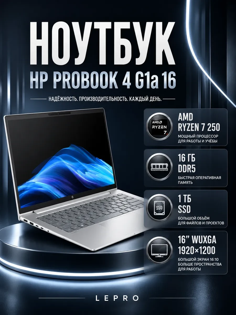 Ноутбук HP ProBook 4 G1a, AMD Ryzen 7 250, 16 ГБ, 1024 ГБ, 16"