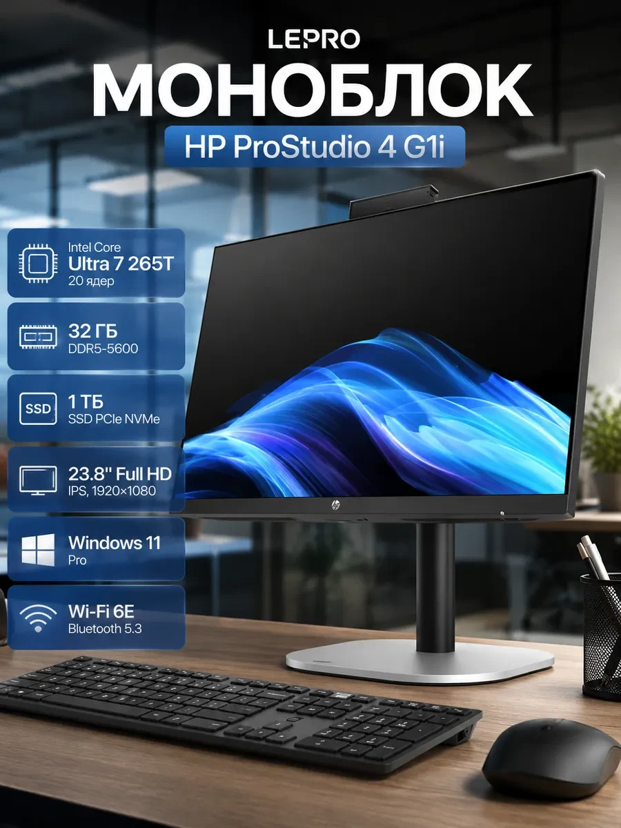 Моноблок HP ProStudio 4 G1i 23.8 FHD AG IPS,U7-265T,32G D5,1TB PCIe,W11P,1yw,USB KBD+MS