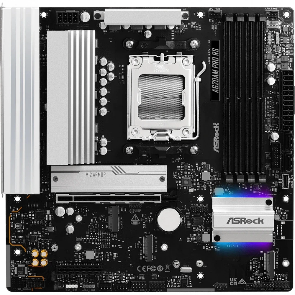 Материнская плата ASRock A620AM PRO RS AM5 4xDDR5 2xSATA3 RAID 3xM.2 Type-C HDMI DP mATX — 3