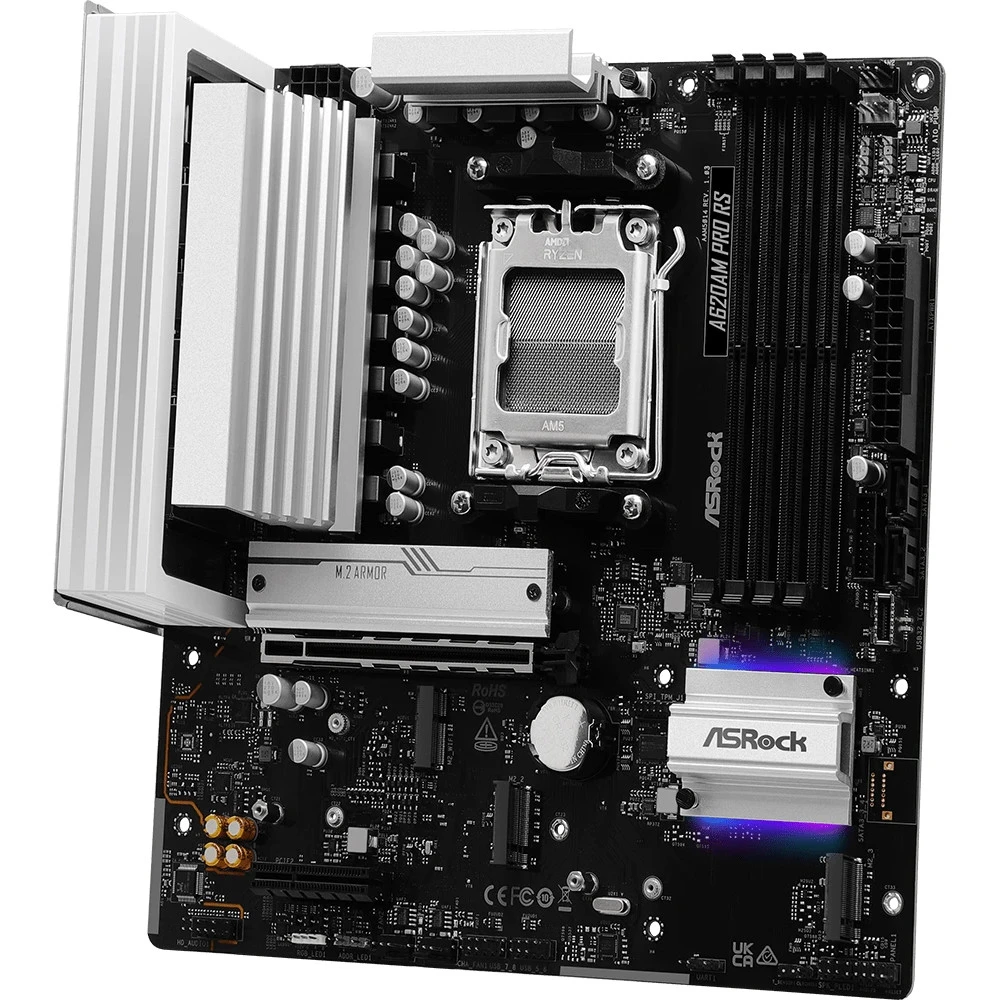 Материнская плата ASRock A620AM PRO RS AM5 4xDDR5 2xSATA3 RAID 3xM.2 Type-C HDMI DP mATX — 5