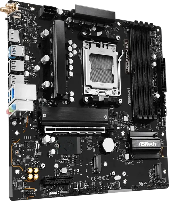 Материнская плата ASRock A620AM PRO-A WIFI AM5 4xDDR5 2xSATA3 RAID 3xM.2 Type-C HDMI WiFi6E mATX — 2