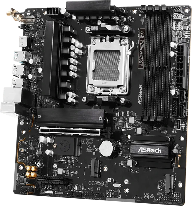 Материнская плата ASRock A620AM PRO-A WIFI AM5 4xDDR5 2xSATA3 RAID 3xM.2 Type-C HDMI WiFi6E mATX — 3