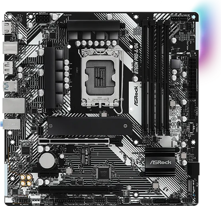 Материнская плата ASRock B760M PRO-A/D4 LGA1700 4xDDR4 4xSATA RAID 2xM.2 Type-C HDMI DP mATX — 2