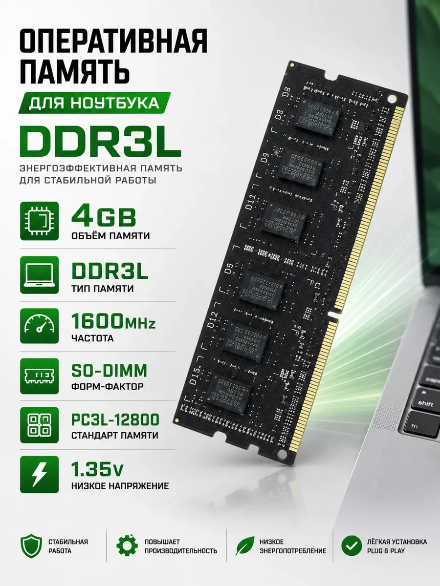 Оперативная память для ноутбука 4Gb DDR3L 1600MHz AMD Radeon R5 Entertainment Series R534G1601S1SL-U