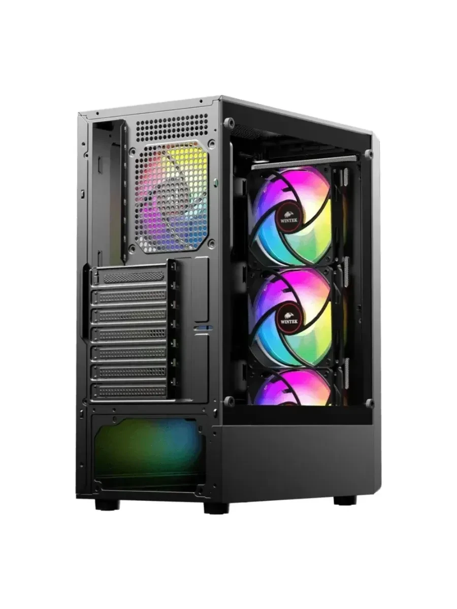 Корпус Wintek Miracle A01-B-M TG, ATX/Micro ATX, USB 1*3.0/2*2.0, 0.45mm, 4*12cm FRGB fan, Black — 2