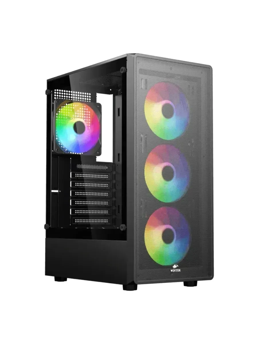 Корпус Wintek Miracle A01-B-M TG, ATX/Micro ATX, USB 1*3.0/2*2.0, 0.45mm, 4*12cm FRGB fan, Black — 3