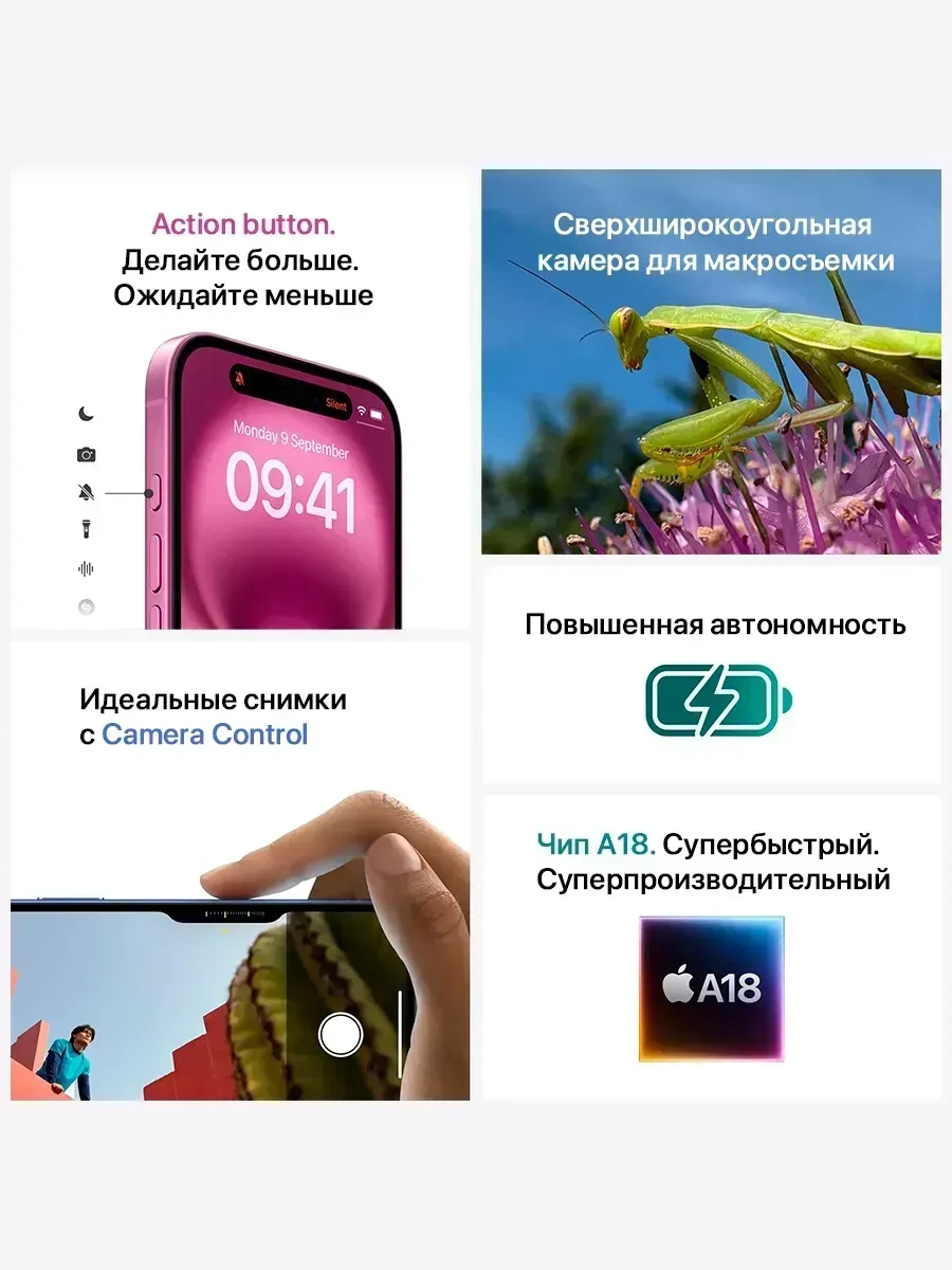Смартфон iPhone 16 128GB Black,Model A3287 — 5