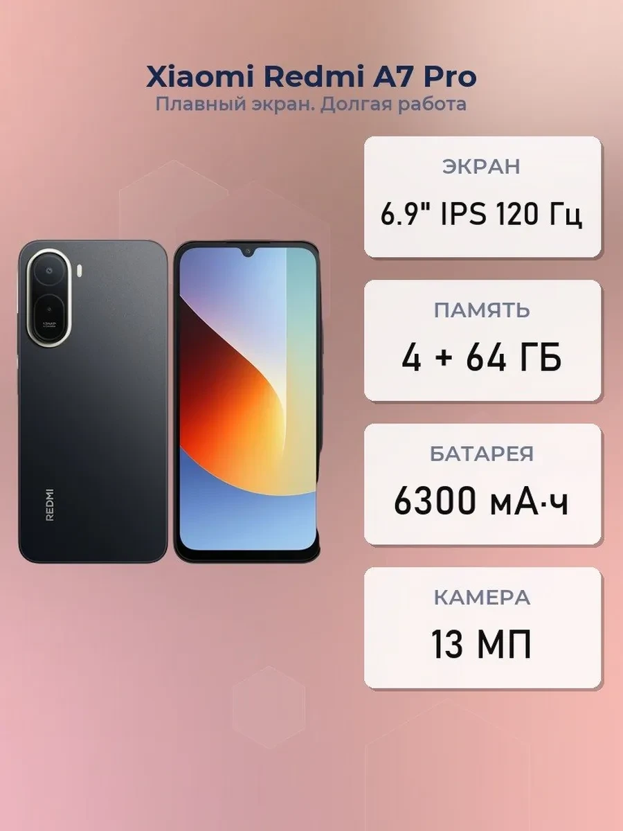 Смартфон Xiaomi Redmi A7 Pro, T7250 4/64GB, 6.9"IPS, 1600х720, BT5.2, 2xSIM+microSD, Black