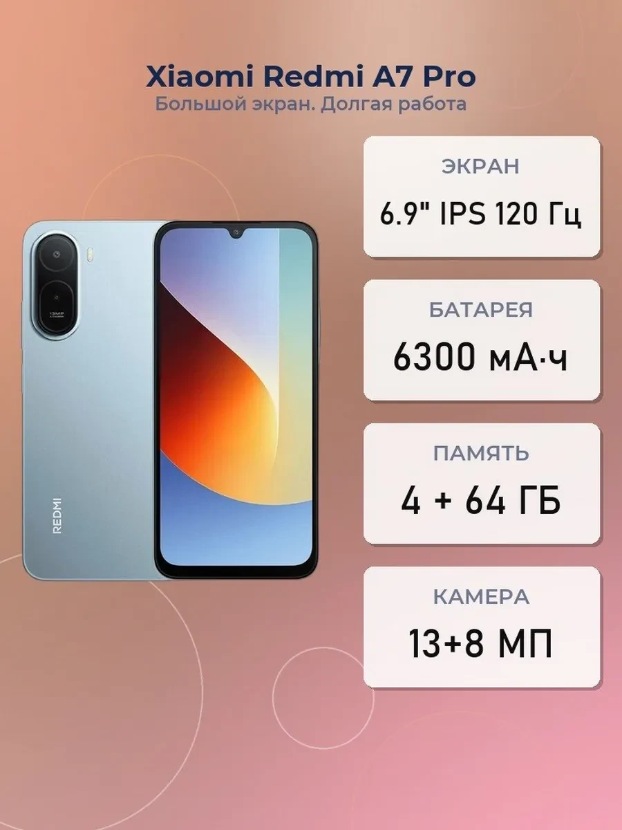 Смартфон Xiaomi Redmi A7 Pro, T7250 4/64GB, 6.9"IPS, 1600х720, BT5.2, 2xSIM+microSD, Mist Blue