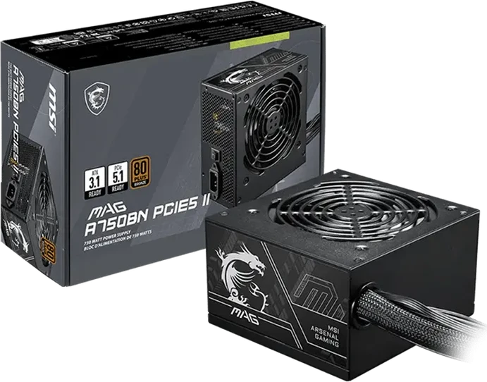 Блок питания MSI 750W, MAG A750BN PCIE5 II, Non Modular, ATX, 80+ BRONZE, >85%, Fan 120mm, Черный — 2