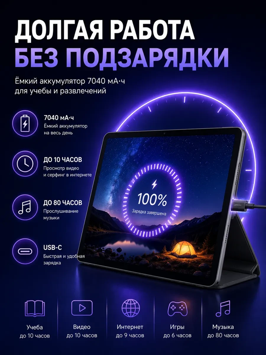 Планшет Lenovo Idea Tab TB336FU, MT 6300 8/256GB, 11"IPS, 2560x1600, BT5.2, microSD, Luna Grey — 5
