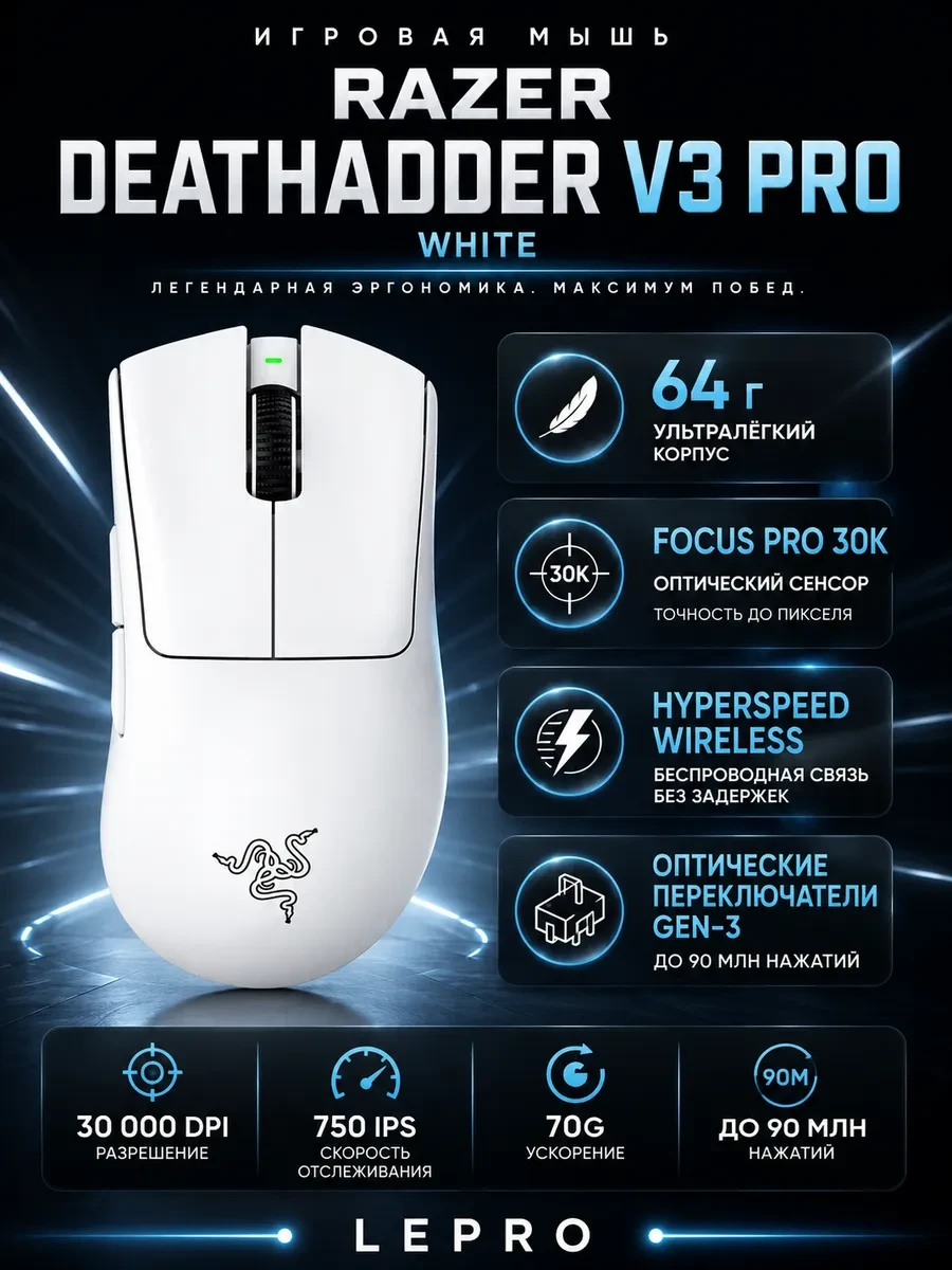 Компьютерная мышь Razer DeathAdder V3 Pro - White
