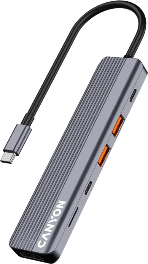 Переходник CANYON hub DS-17 6in1 4k USB-C Grey — 3