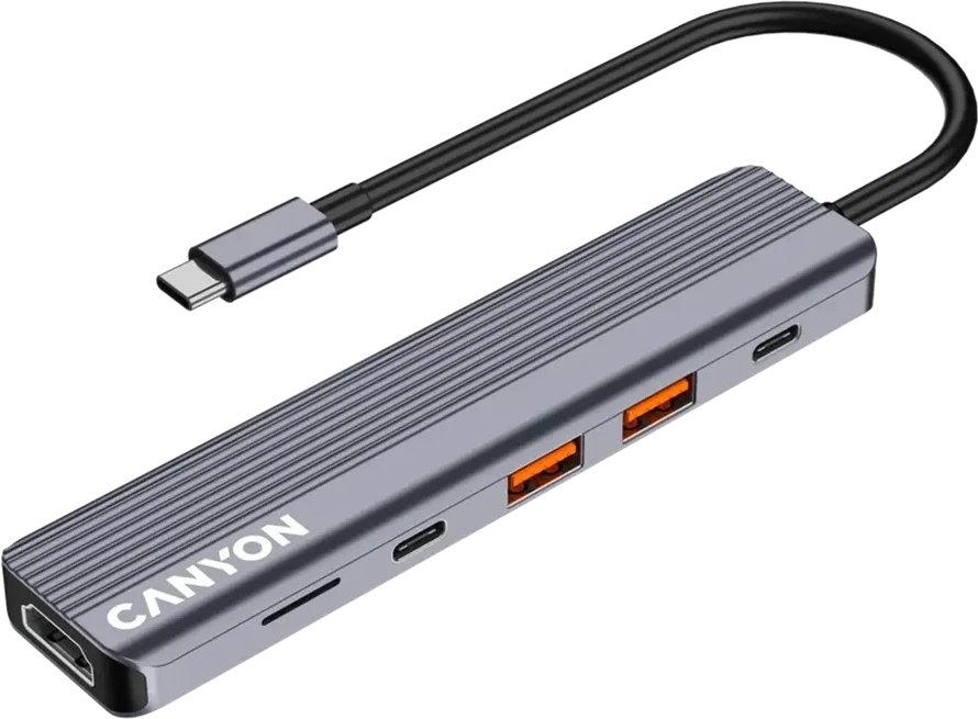 Переходник CANYON hub DS-17 6in1 4k USB-C Grey — 4