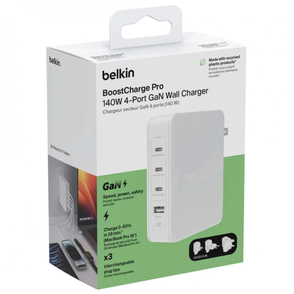 Зарядное устройство 140W GaN, 4 USB, UK/EU/US — 5