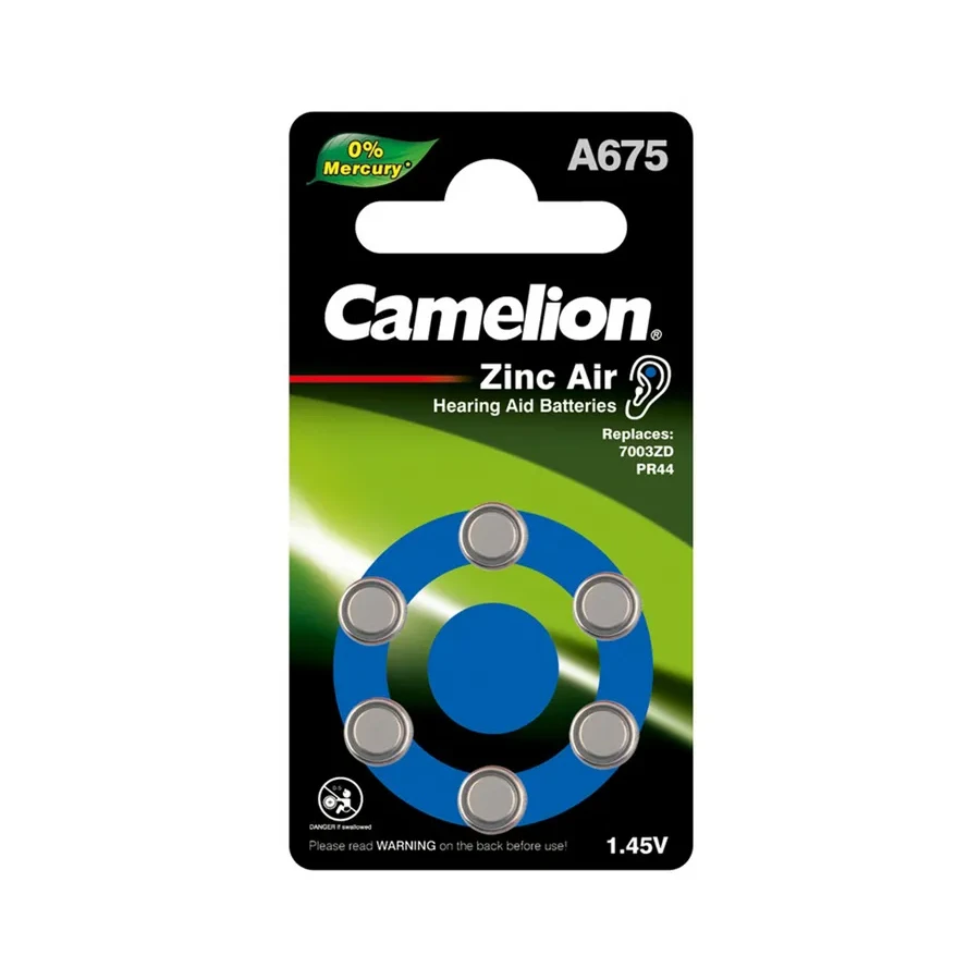 Батарейка CAMELION A675-BP6, Zinc Air, 6 шт