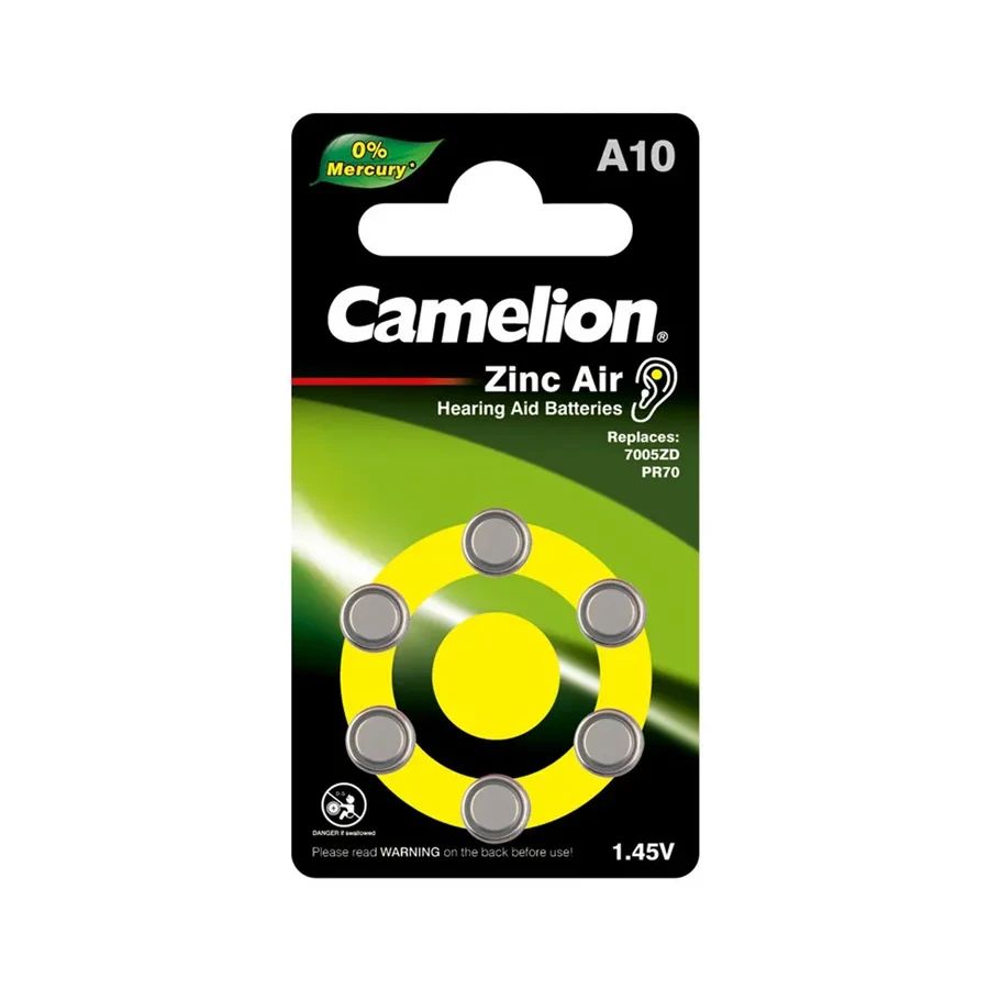 Батарейка CAMELION A10-BP6, Zinc Air, 6 шт