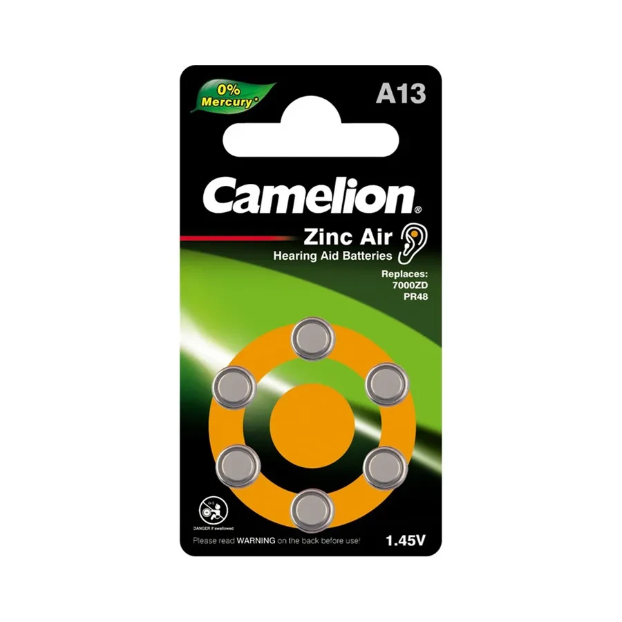 Батарейка CAMELION A13-BP6, Zinc Air, 6 шт