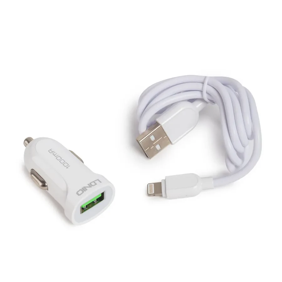 Автомобильное ЗУ LDNIO DL-C17, 1*USB, Lightning, 1м, белое — 2
