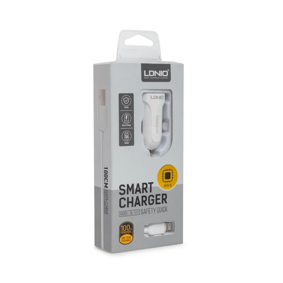 Автомобильное ЗУ LDNIO DL-C17, 1*USB, Lightning, 1м, белое — 3