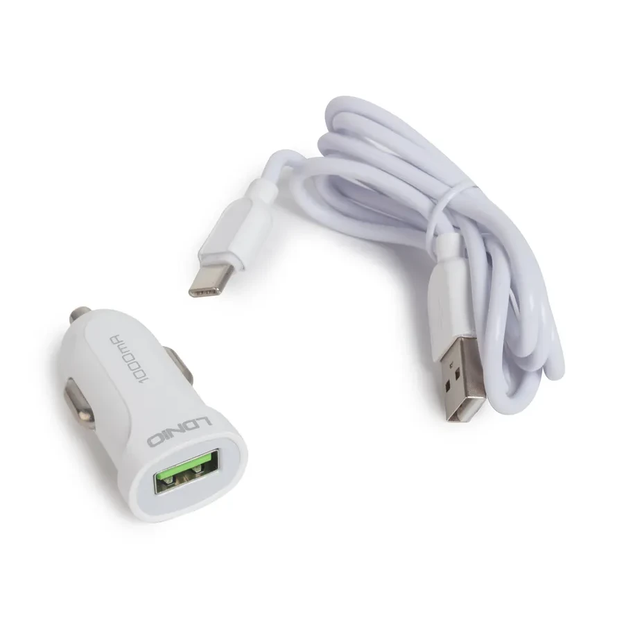 Автомобильное ЗУ LDNIO DL-C17, 1*USB, Type-C, 1м, белое — 2