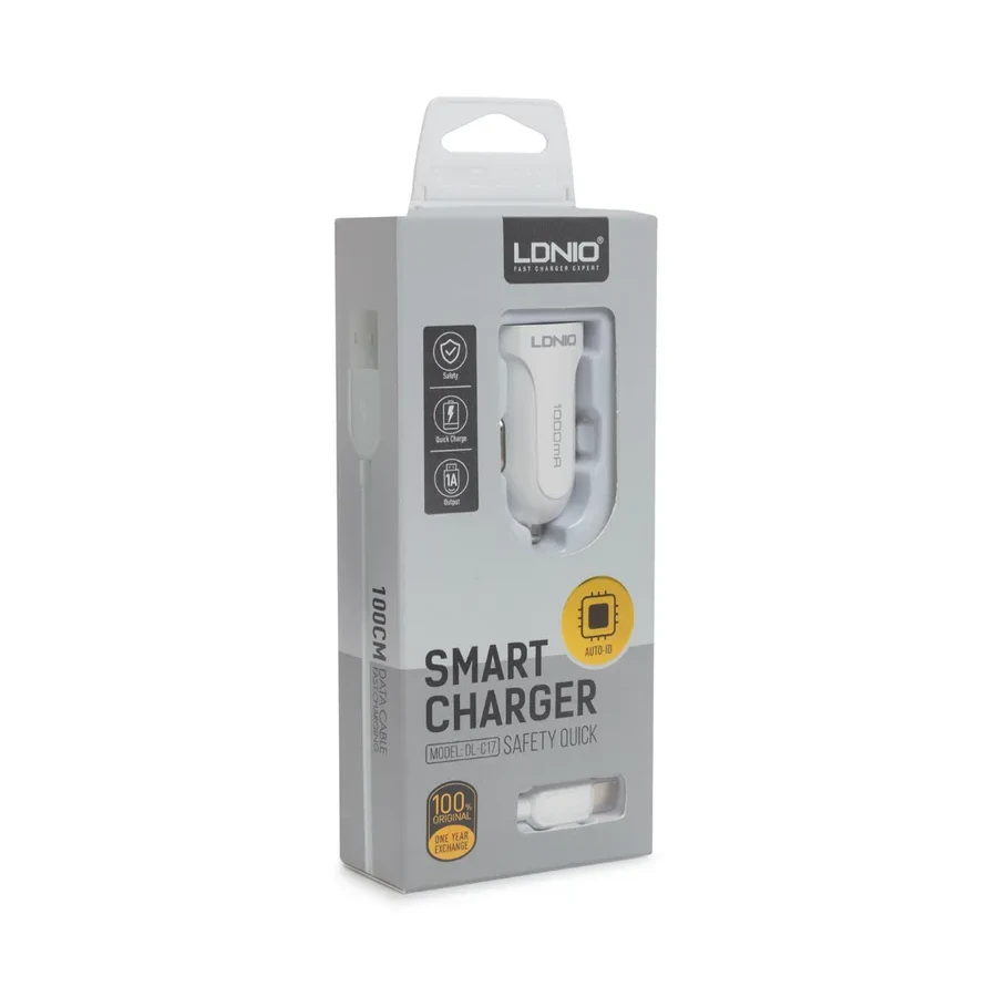 Автомобильное ЗУ LDNIO DL-C17, 1*USB, Type-C, 1м, белое — 3