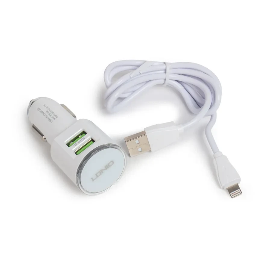 Автомобильное ЗУ LDNIO DL-C29, 2*USB 3.4A, Lightning, 1м — 2