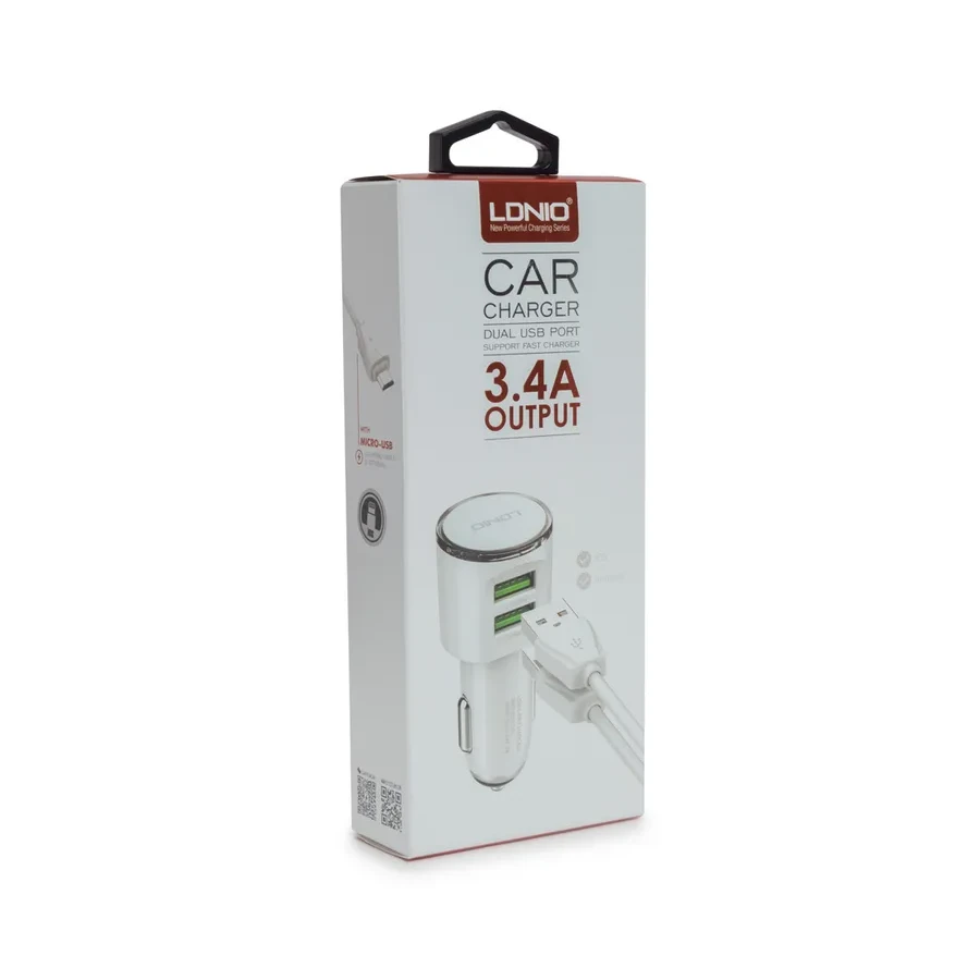 Автомобильное ЗУ LDNIO DL-C29, 2*USB 3.4A, Lightning, 1м — 3