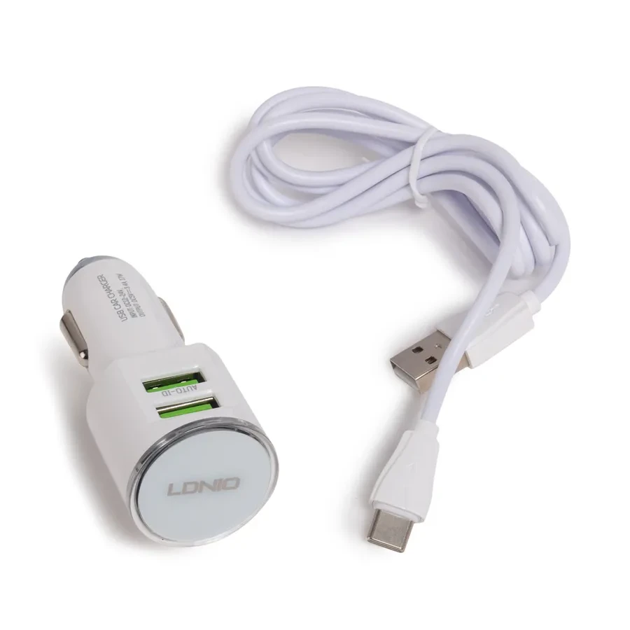 Автомобильное ЗУ LDNIO DL-C29, 2*USB 3.4A, Type-C, 1м — 2