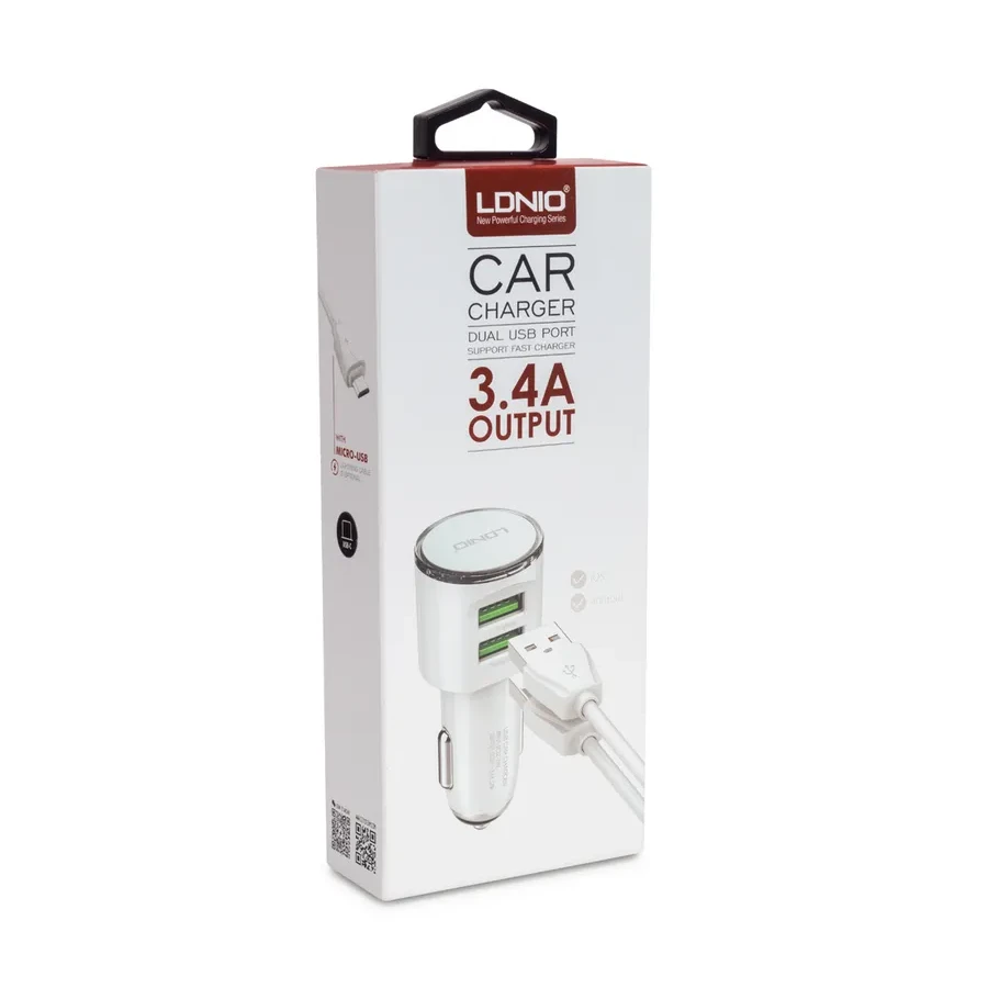 Автомобильное ЗУ LDNIO DL-C29, 2*USB 3.4A, Type-C, 1м — 3