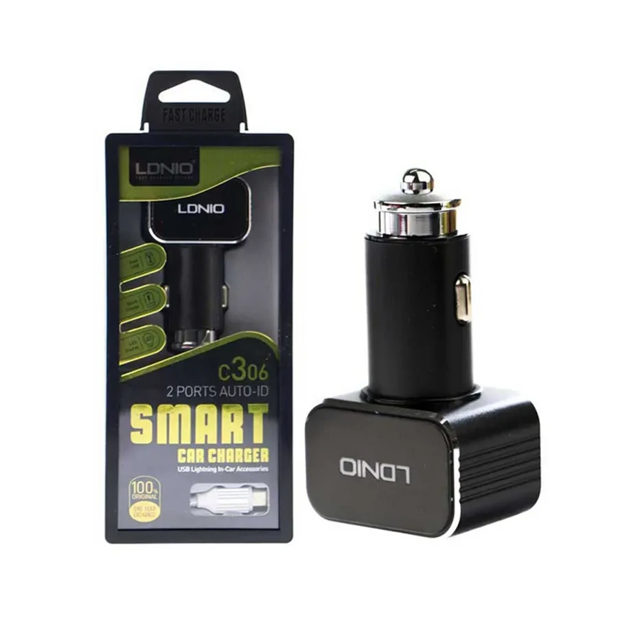 Автомобильное ЗУ LDNIO C306, 2*USB-A 18W, Lightning, 1м — 3