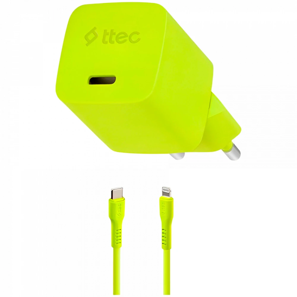 Зарядное устройство ttec SmartCharger GAN 20W Lightning, жёлтое — 5