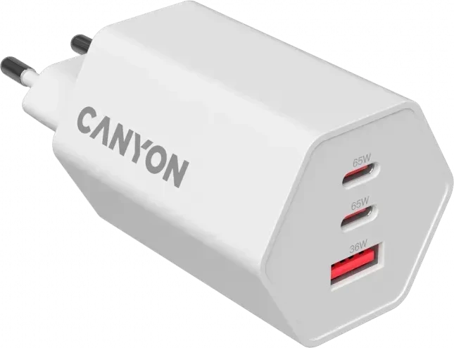 Зарядное устройство CANYON HEXAGON 65W GaN, белое — 3