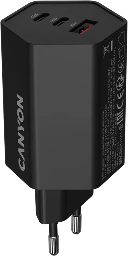 Зарядное устройство CANYON HEXAGON 65W GaN, чёрное