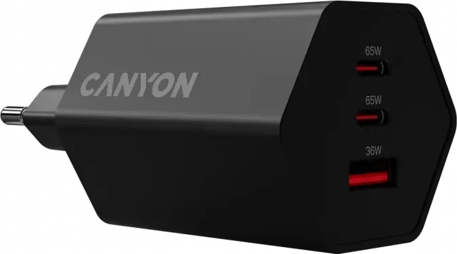 Зарядное устройство CANYON HEXAGON 65W GaN, чёрное — 2