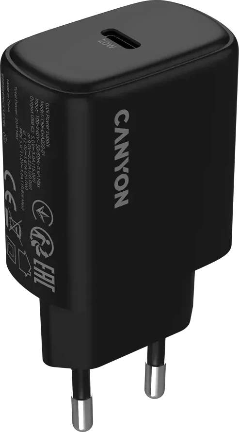 Зарядное устройство CANYON OnCharge 200 20W PD, чёрное