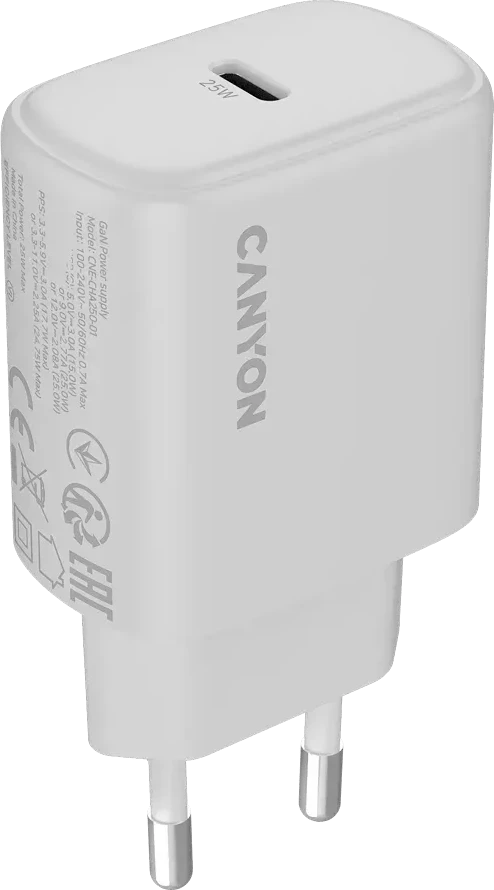 Зарядное устройство CANYON OnCharge 250 25W PD, белое