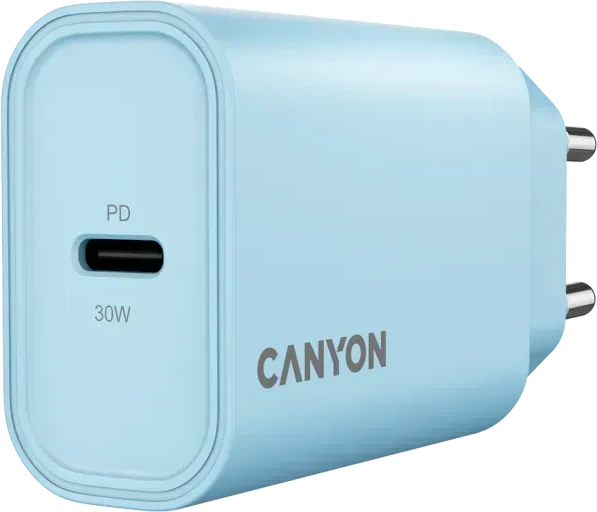 Зарядное устройство CANYON OnCharge 30CL Max Power, 30W, 1xPD, голубой