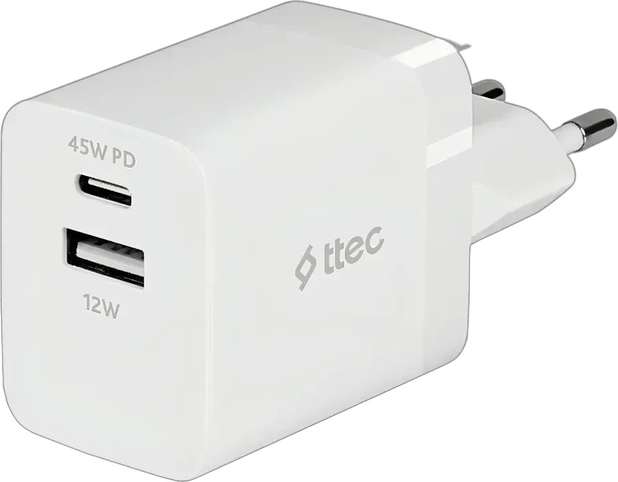 Зарядное устройство ttec SmartCharger 45W PD Duo, белое