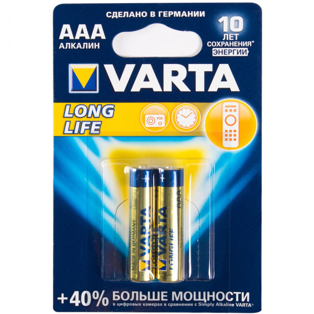 Батарейка VARTA LR03 Longlife Micro AAA 1.5V, 2 шт. — 2