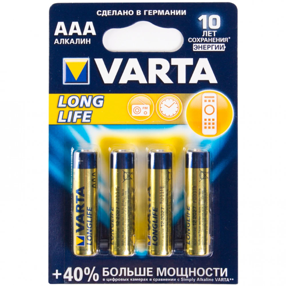 Батарейка VARTA LR03 Longlife Micro AAA 1.5V, 4 шт. — 2