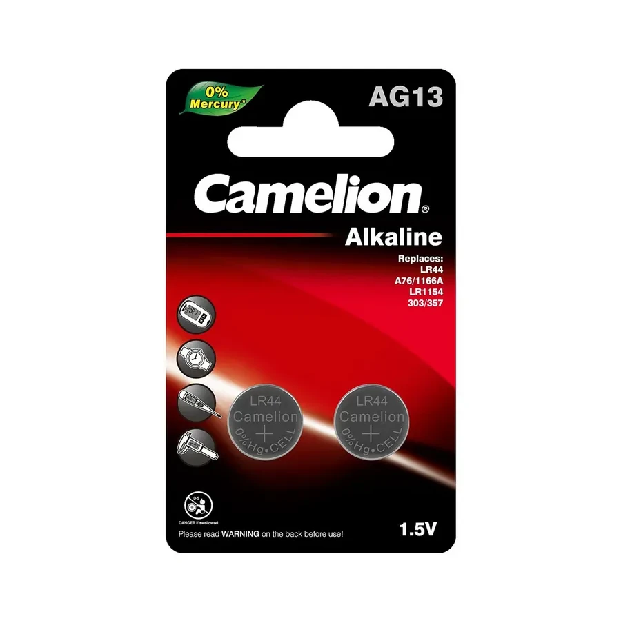 Батарейка CAMELION AG13, щелочная, 1.5V, 2 шт.